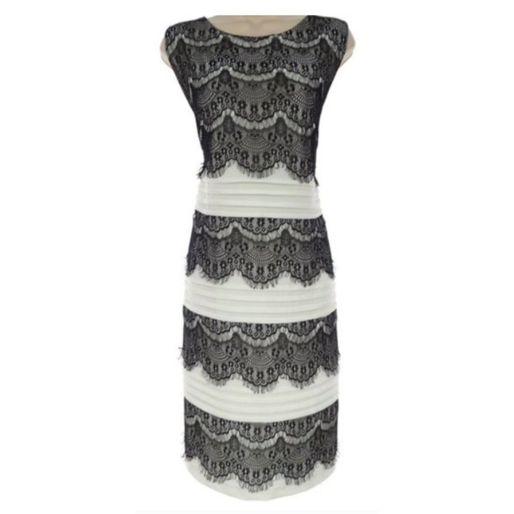 Ivory/Black Lace Tiered Shutter Pleat Dress